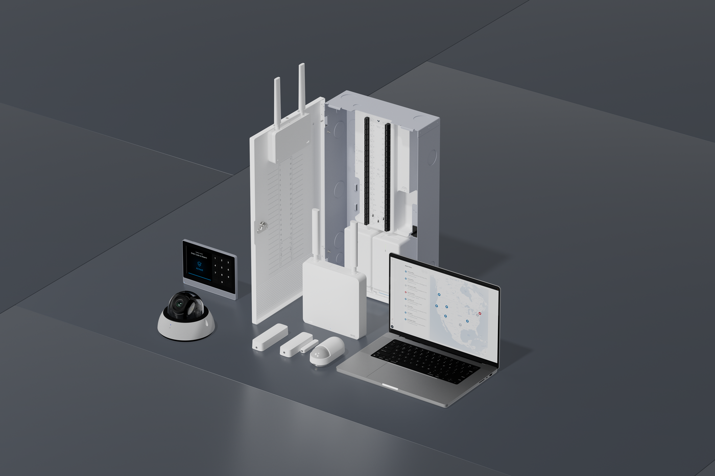 Verkada alarm system family — console, keypads, sensors and hubs